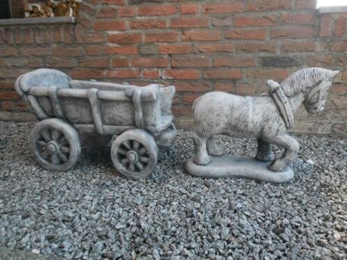 Nieuw : Paard en Wagen, Tuin en Terras, Ophalen, Nieuw, Beton, Dierenbeeld