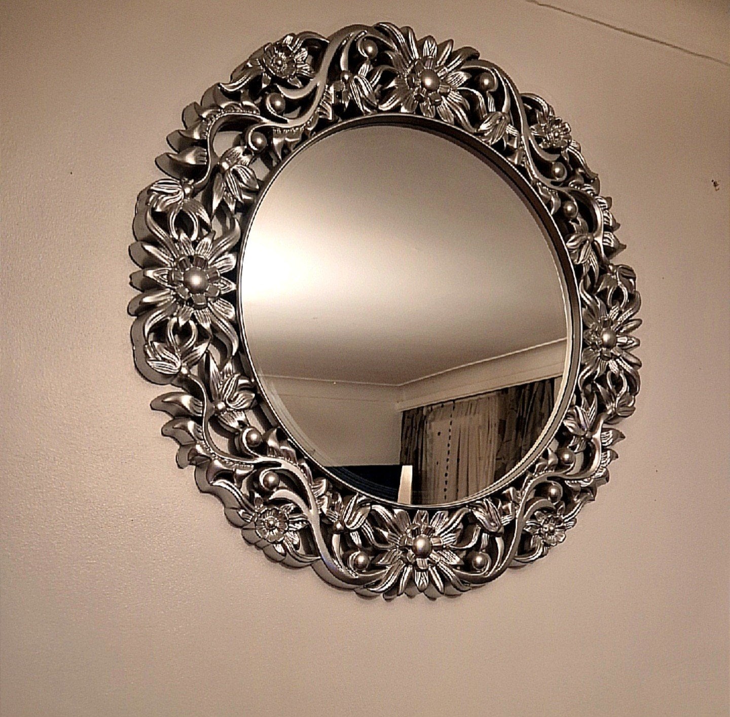 Miroir rond décoratif (argenté), Maison & Meubles, Enlèvement, Rond