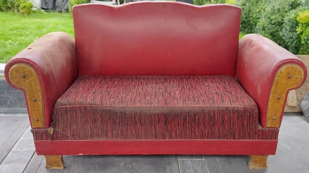 Vintage bank met draaibare armleuningen, Gebruikt, Minder dan 75 cm, 150 tot 200 cm, Tweepersoons