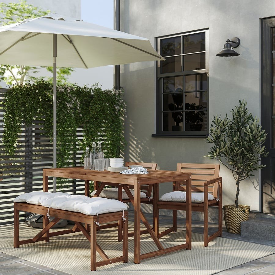 Table jardin NÄMMARO avec banc et 2 chaise, Ophalen, 5 zitplaatsen, Gebruikt, Loungeset
