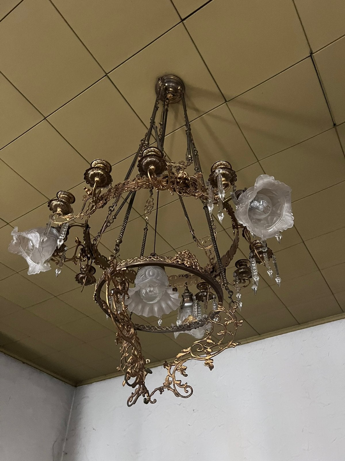 antieke kroonluchter/luster in art nouveau- / art deco-stijl, Antiek en Kunst, Ophalen of Verzenden
