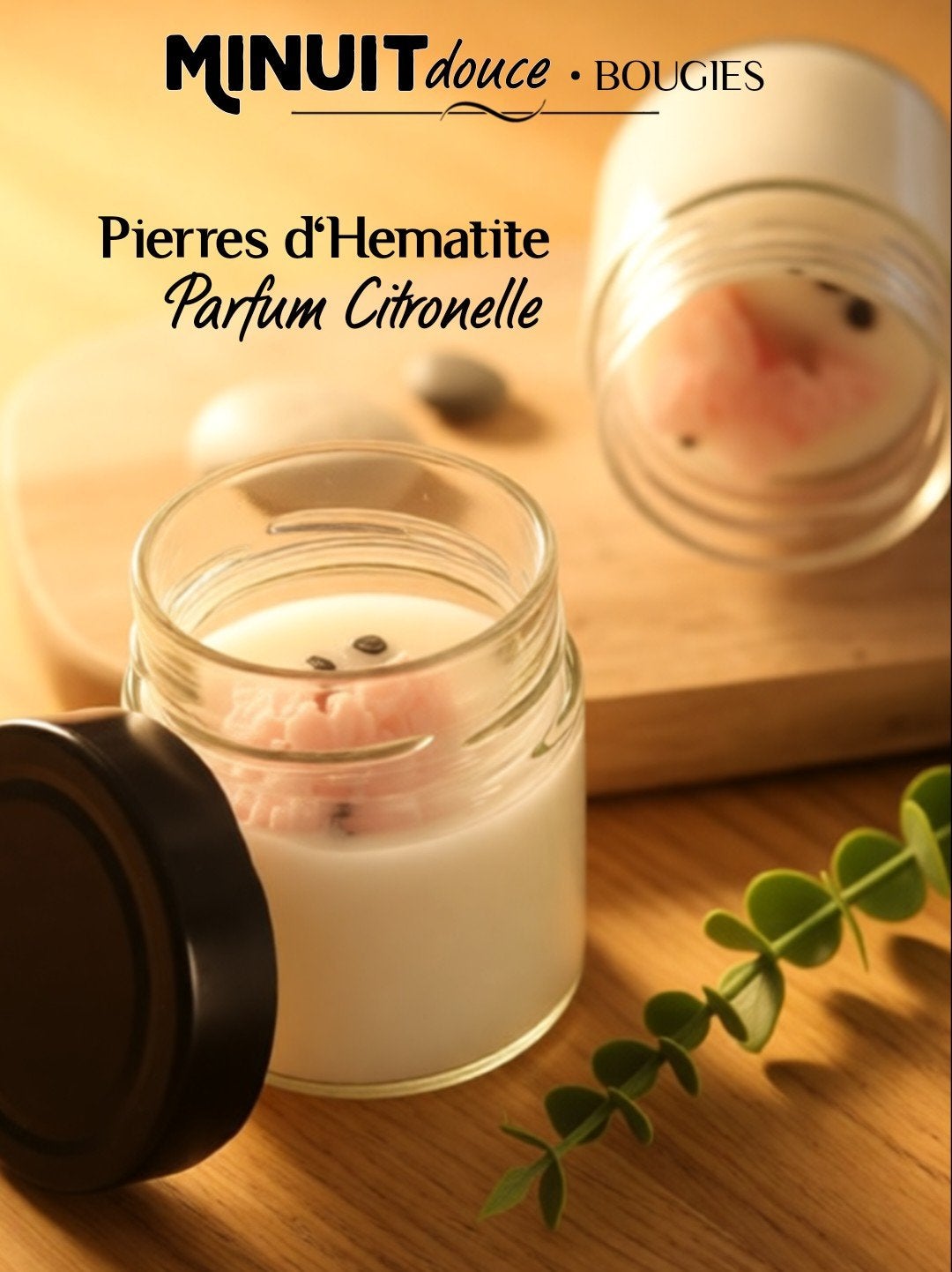 Bougie citronnelle pierres naturelles – Idée cadeau, Enlèvement, Neuf, Cire, Bougie