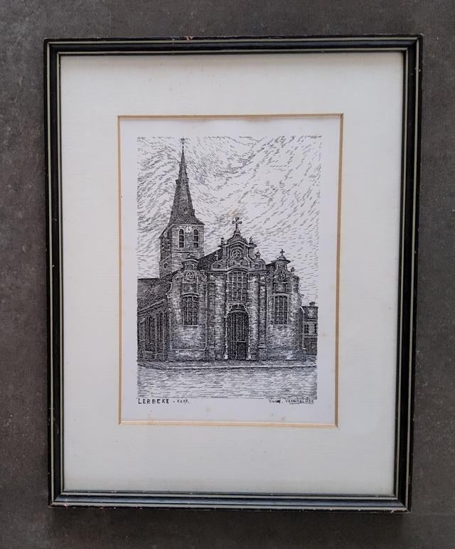 Tekening Lebbeke kerk door Vincent Verschelden, Enlèvement ou Envoi