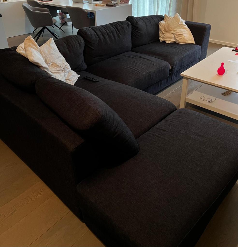 Zwarte stoffen zithoek incl. sierkussens (4 à 5 personen), Huis en Inrichting, Ophalen, Gebruikt, Stof, Geweven