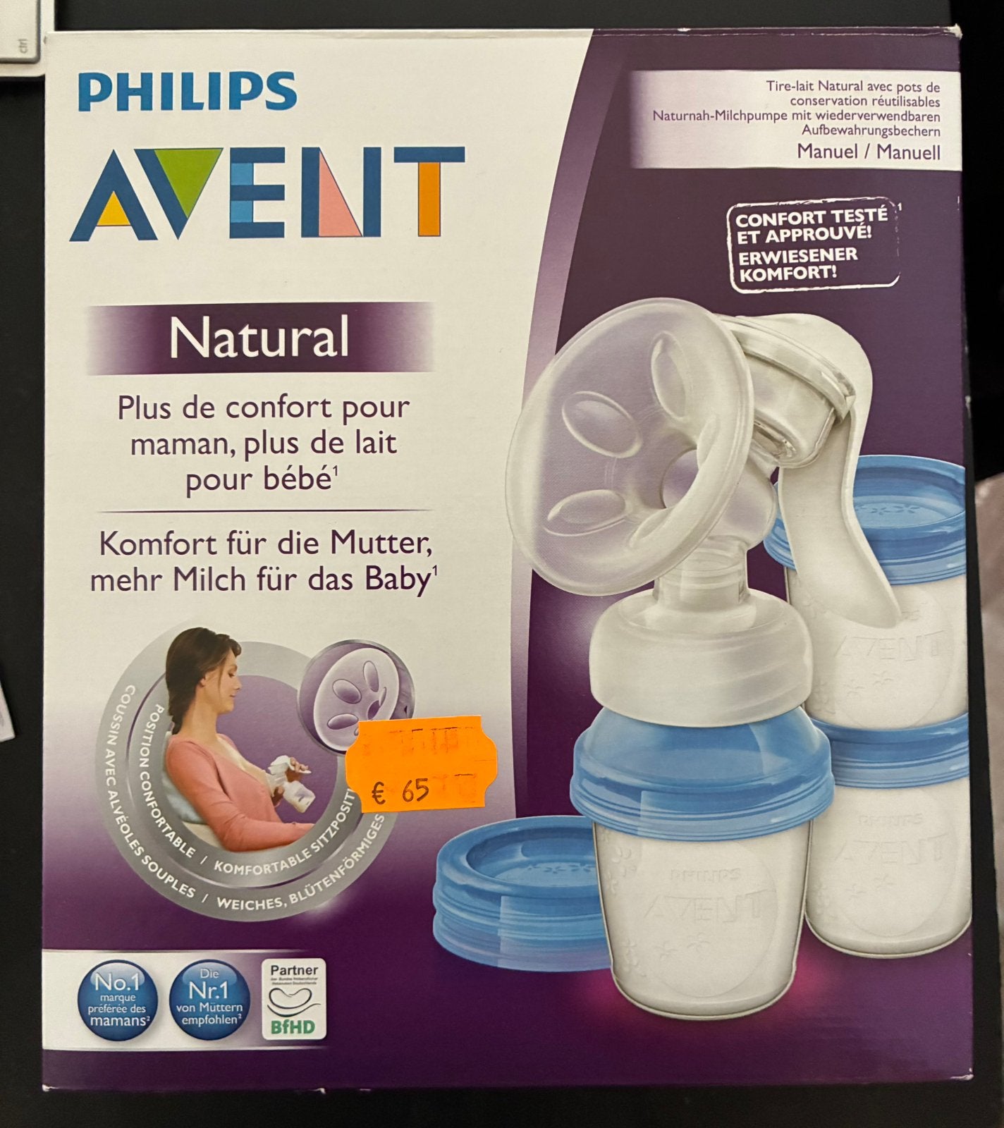 Avent natural borstkolf met herbruikbare bewaarbekers, Kinderen en Baby's, Babyvoeding en Toebehoren, Ophalen of Verzenden, Zo goed als nieuw