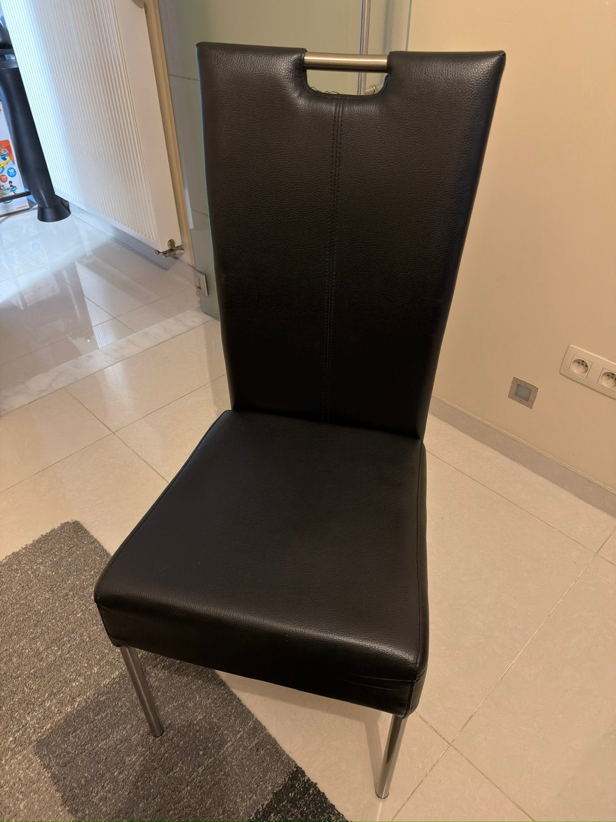 Zwrate leren stoel 6 stuks, Huis en Inrichting, Ophalen, Gebruikt, Zwart, Leer