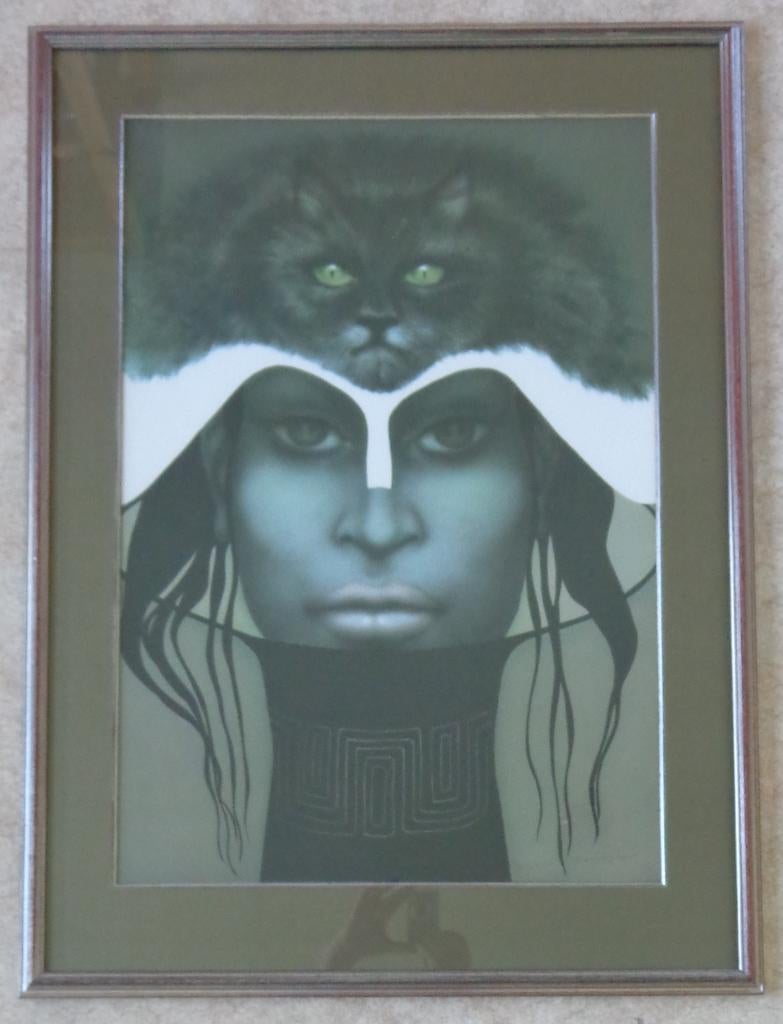 JEF VAN TUERENHOUT / KONINGIN KAT / ZEEFDRUK / 97x71cm KADER, Enlèvement
