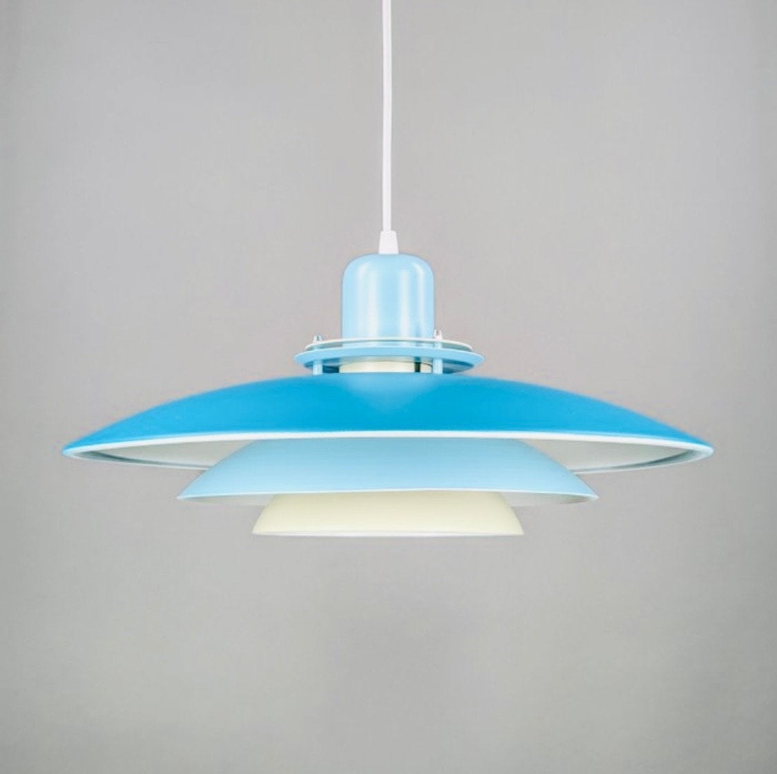 Vintage Deense plafond lamp ‘Form-Light’ - refurbished, Antiek en Kunst, Gemerkt, Ophalen of Verzenden, Metaal, Blauw