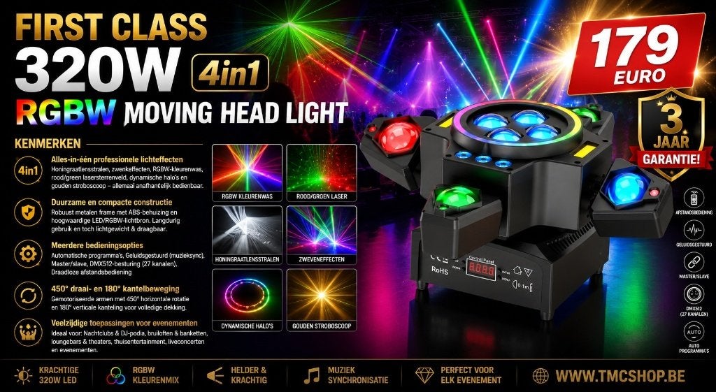 Nouveau phare mobile RGBW 4 en 1 de première classe 320W, Enlèvement ou Envoi, Neuf, Lumières, Commande sonore
