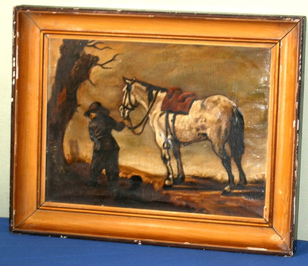 Oude schilderij - Olie op doek - Ongesigneerd, Ophalen of Verzenden, Gesigneerd, Olieverf, Doek