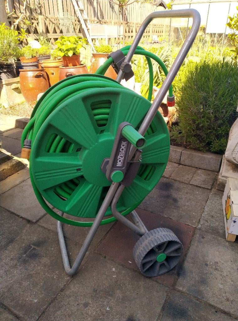 HOZELOCK haspel met 50m waterslang en koppeling, Tuin en Terras, Ophalen, Gebruikt