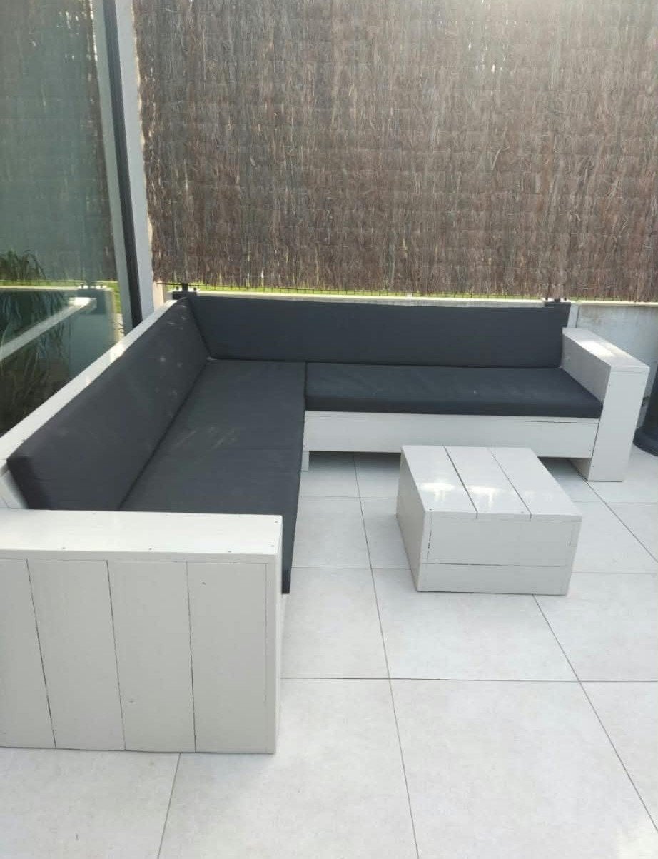 steigerhouten hoek tuinbank, Ophalen, Bank, Steigerhout, Zo goed als nieuw