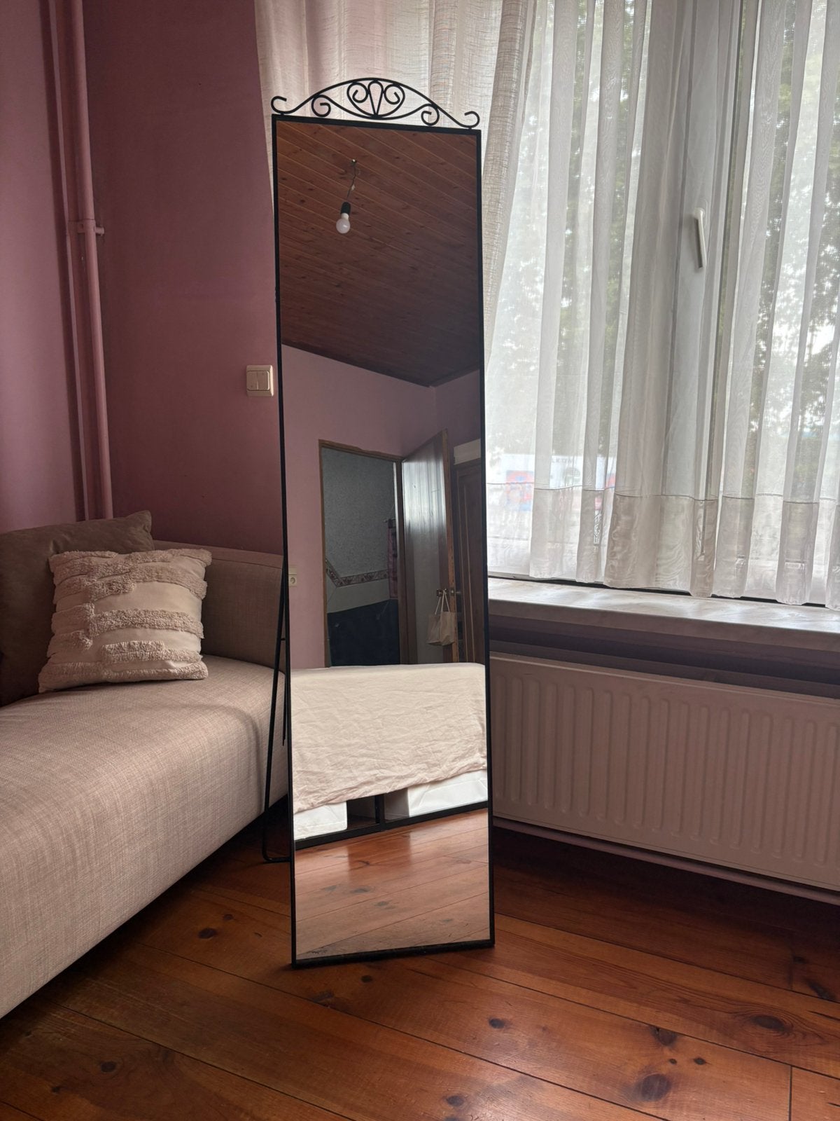 Staande spiegel metaal zwart, Huis en Inrichting, Woonaccessoires | Spiegels, Ophalen, Minder dan 50 cm, Zo goed als nieuw, 150 tot 200 cm