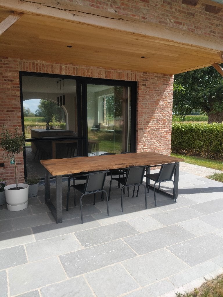 nieuwe massief eiken tafel voor buiten of binnen, Ophalen, 100 tot 150 cm, Landelijk, Vijf personen of meer