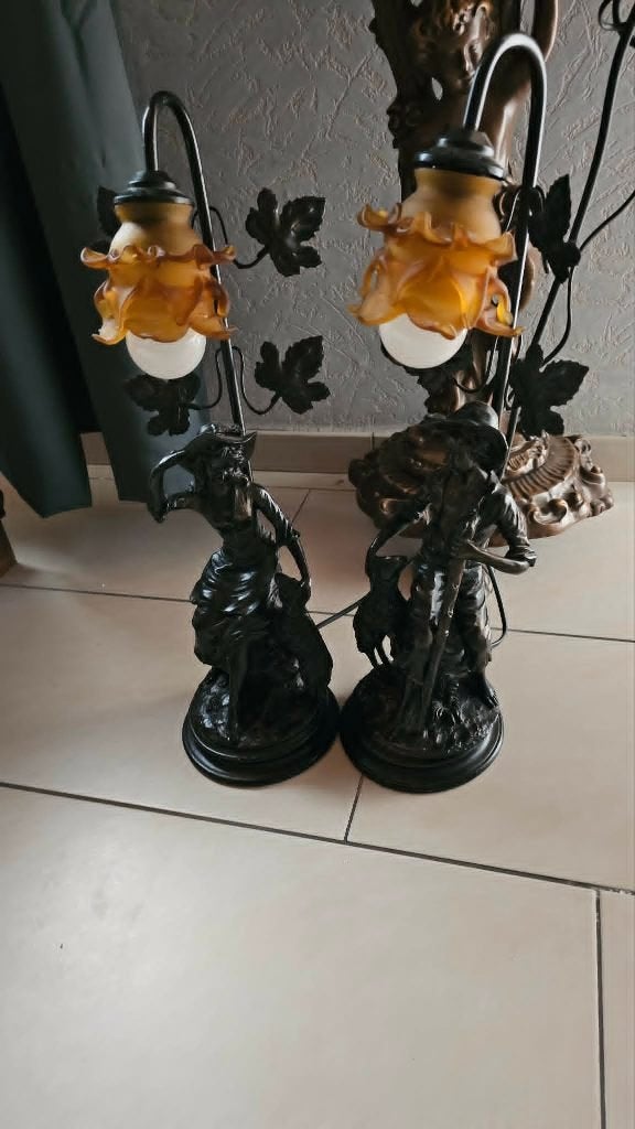 art nouveau lampen herder en herderin  met schaap, Antiek en Kunst, Ophalen
