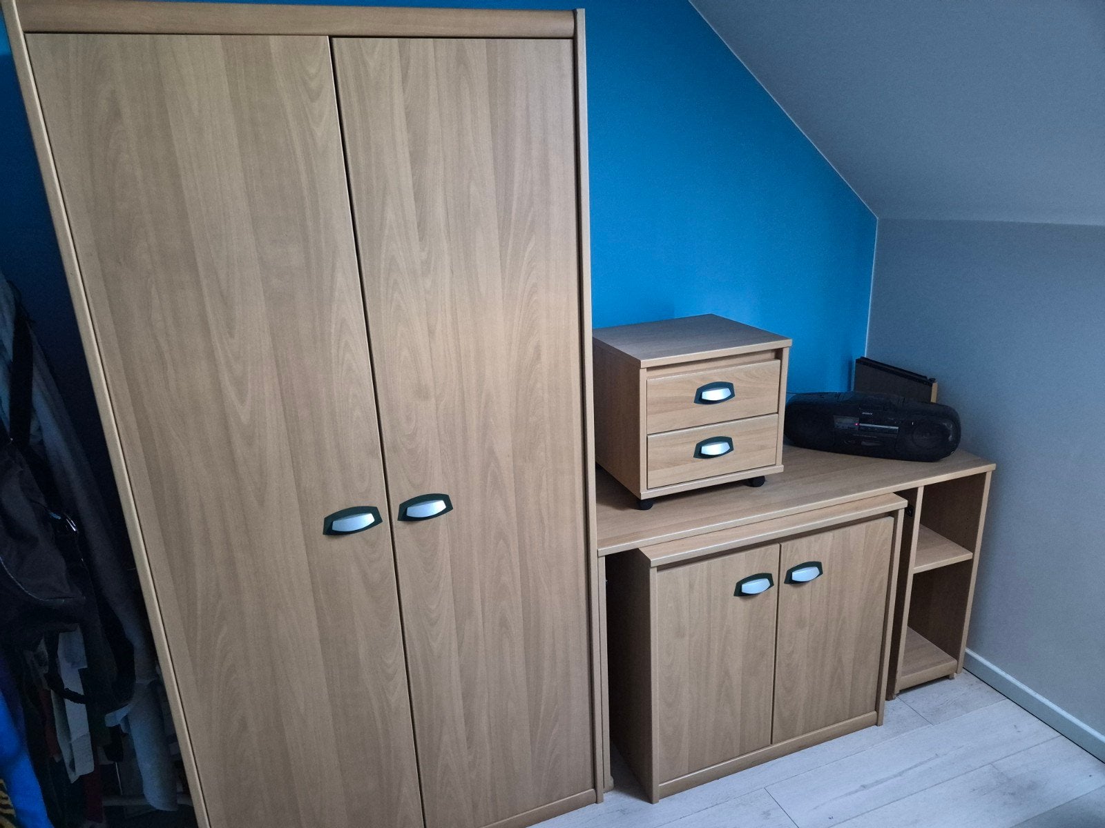 Slaapkamer licht eik 5 stuks, Huis en Inrichting, Slaapkamer | Complete slaapkamers, Ophalen, Gebruikt, Eenpersoons, Licht eik