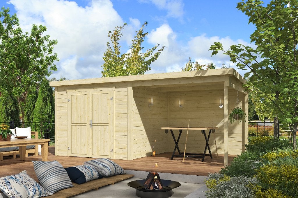 Cabane en rondins avec auvent en épicéa  Lars 500x250, Envoi, Neuf