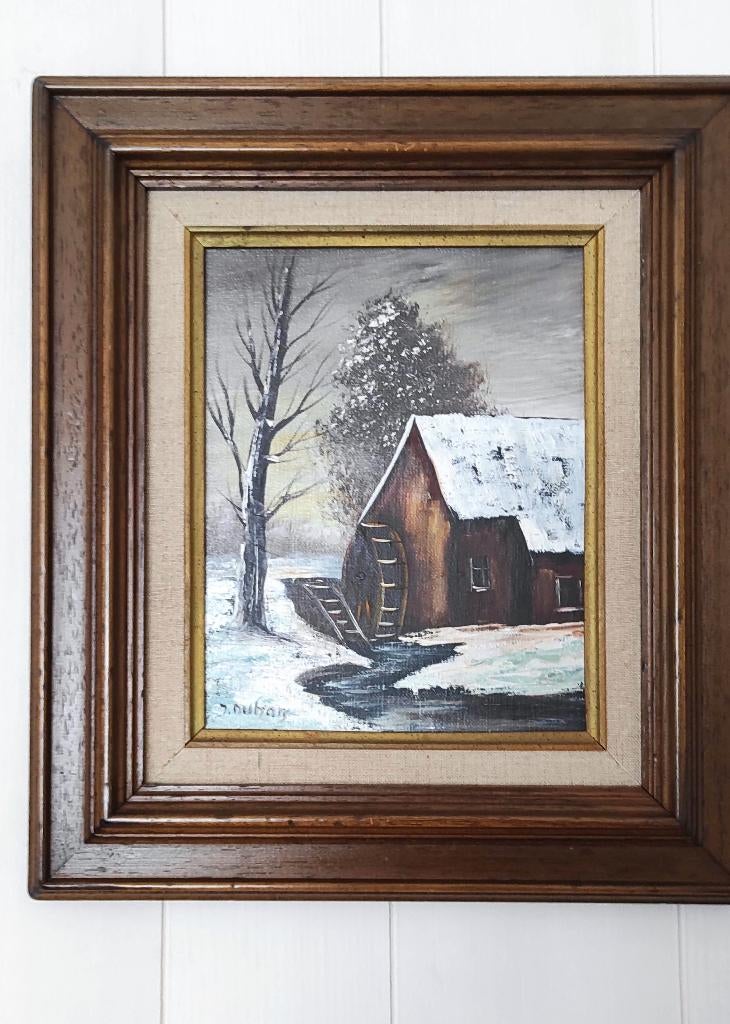 2 Schilderijen winterlandschap olieverf, Ophalen
