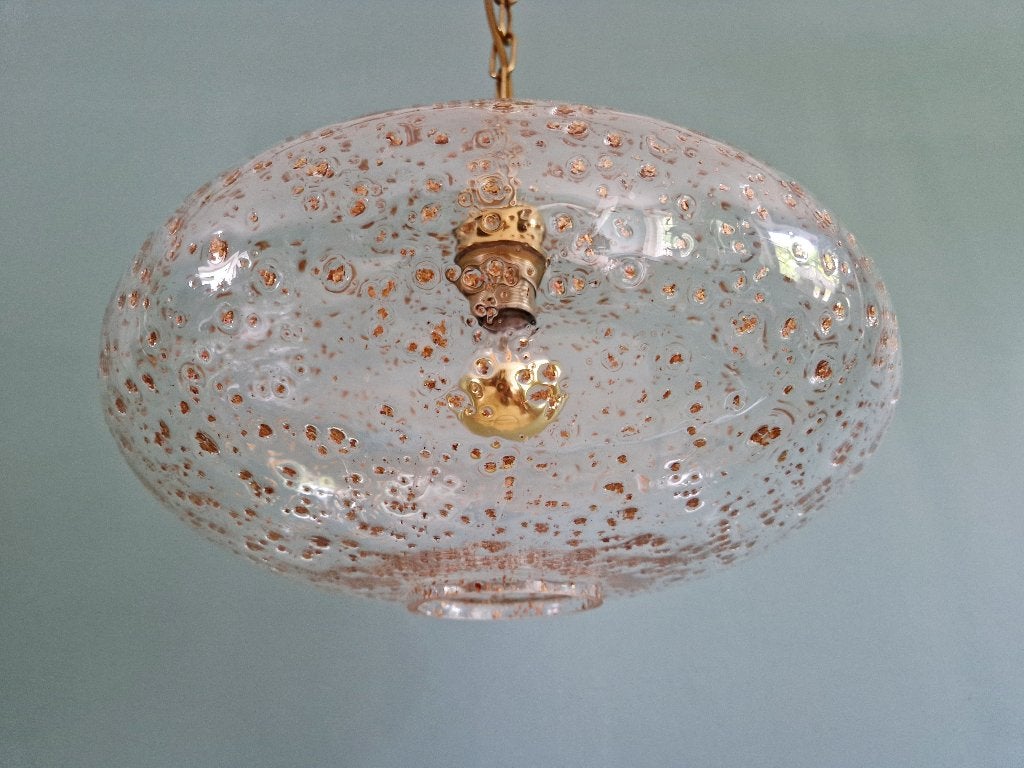 Grande suspension vintage en verre, inclusions dorées, 1970, Enlèvement ou Envoi