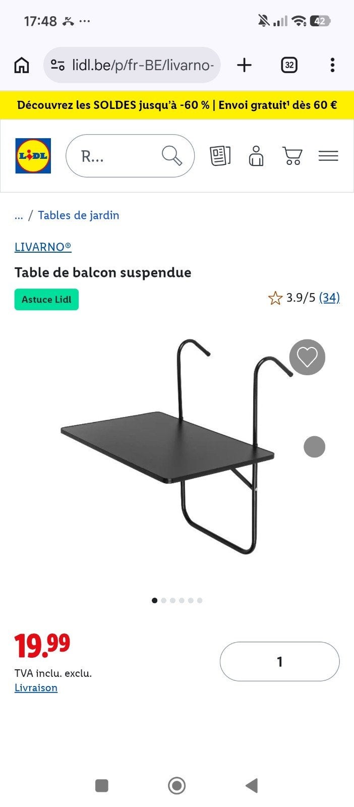 Table de balcon jamais utilisée, Enlèvement