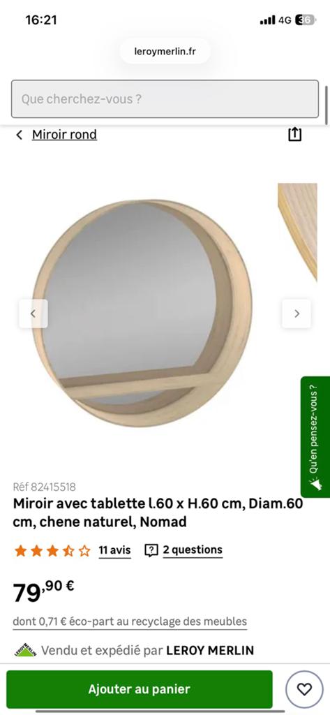 Miroir Nomad, Maison & Meubles, Accessoires pour la Maison | Miroirs, Neuf, Moins de 100 cm, Rond, Enlèvement