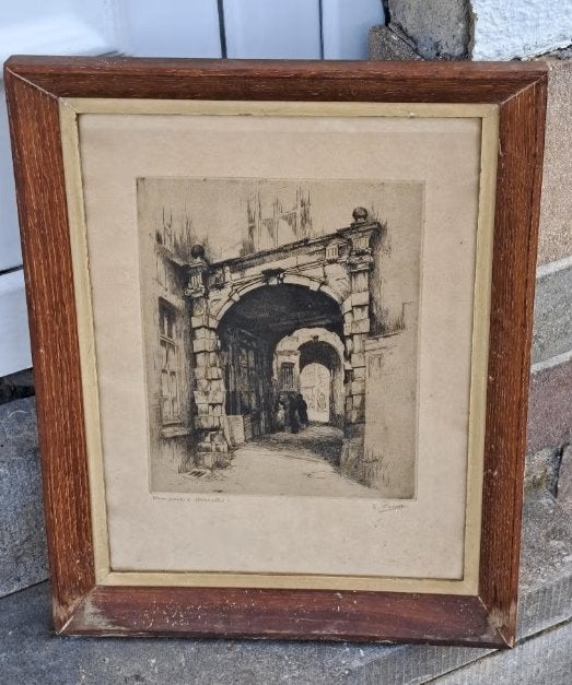 Eau forte vieux porsche signe kurt peiser, Antiek en Kunst, Kunst | Etsen en Gravures, Ophalen of Verzenden