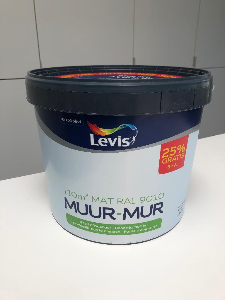 Levi’s muurverf mat 9010, Doe-het-zelf en Bouw, Verf, Beits en Lak, Ophalen, Wit, Nieuw, Verf