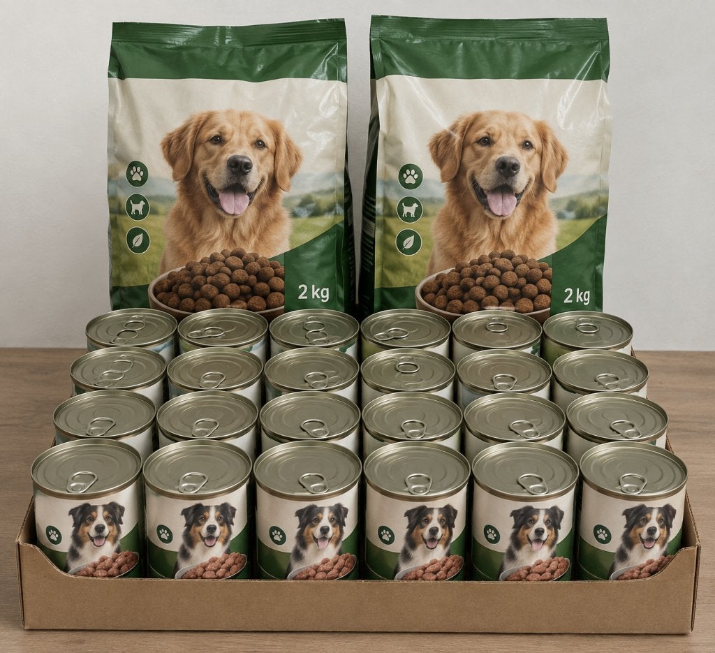 partij hondenvoer 48 blikken 400 gr + 2 zakken 2 kg brokken, Dieren en Toebehoren, Ophalen, Hond