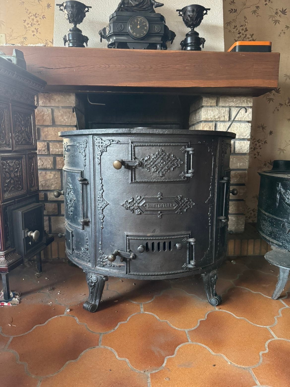 Gietijzeren koekenpan voor koken en bedienen., Ophalen, Gebruikt, Hout, Houtkachel