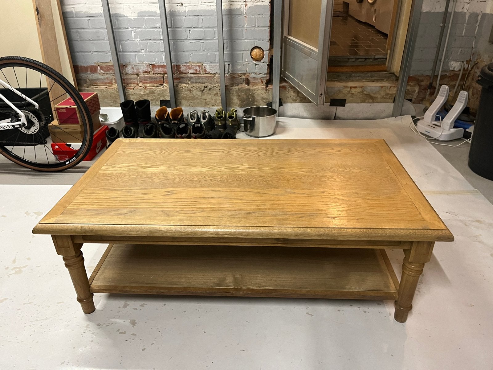 Massief eiken salontafel bwj 2019, Ophalen, Gebruikt, 100 tot 150 cm, Eikenhout