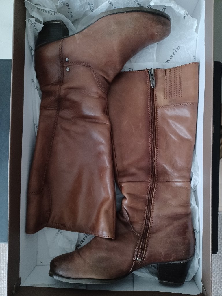 Bottes hautes en cuir P37 - Tamaris, Tamaris, Brun, Enlèvement, Porté
