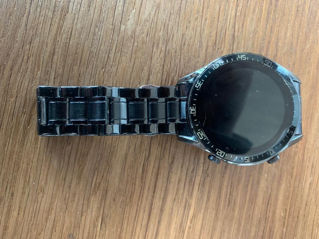 Oplaadbare Smart watch/ Horloge zwart met stalen band, Ophalen, Gebruikt, Zwart