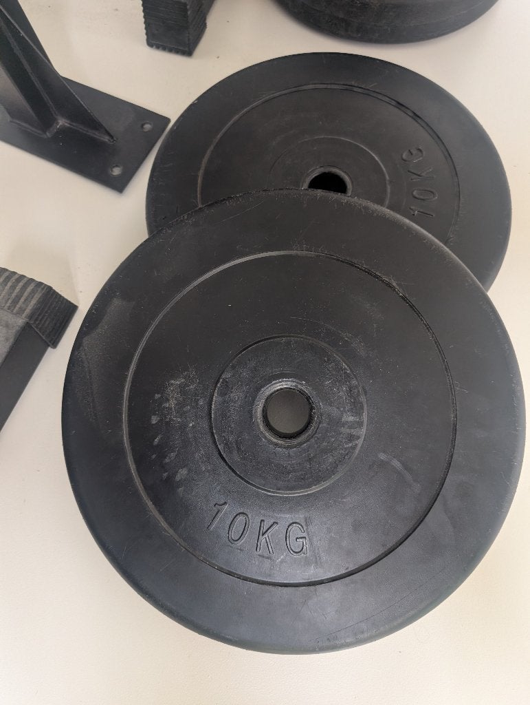 Kunsstof halterschijven 2x 10kg, Sport en Fitness, Fitnessmaterialen, Ophalen, Gebruikt, Halterschijven