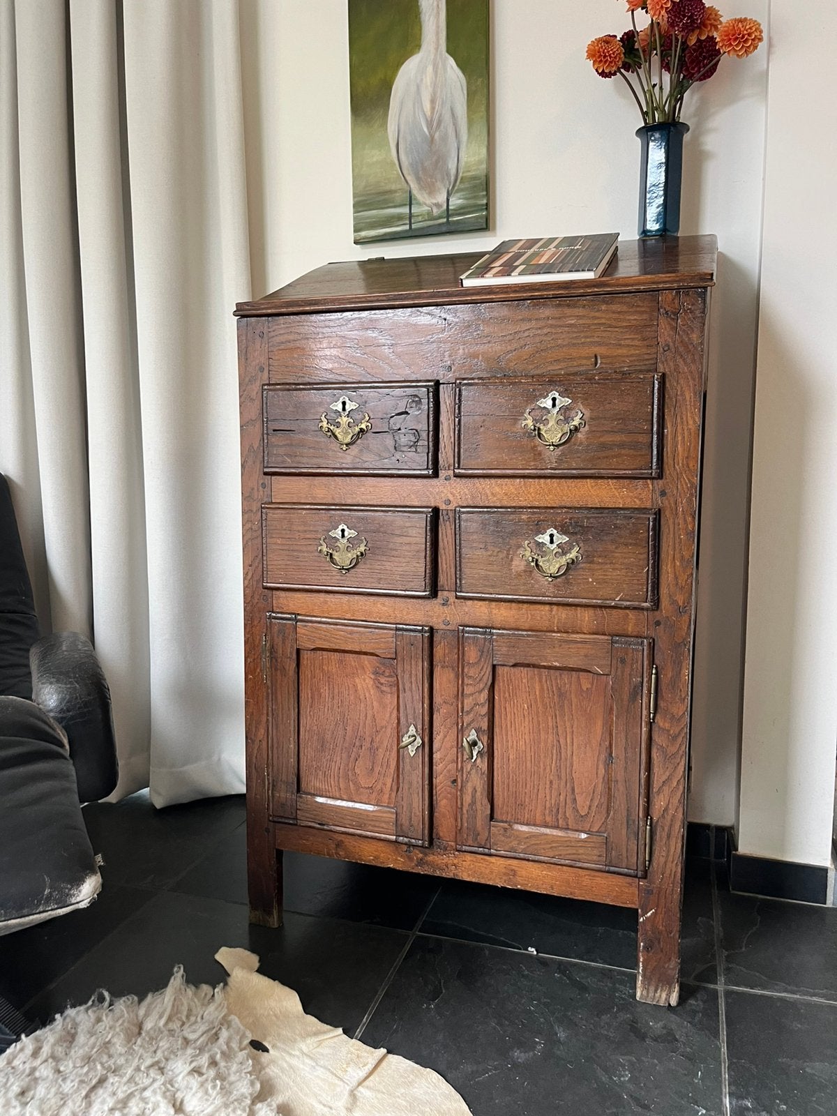Antiek eiken secretaire/klepcommode, Ophalen of Verzenden