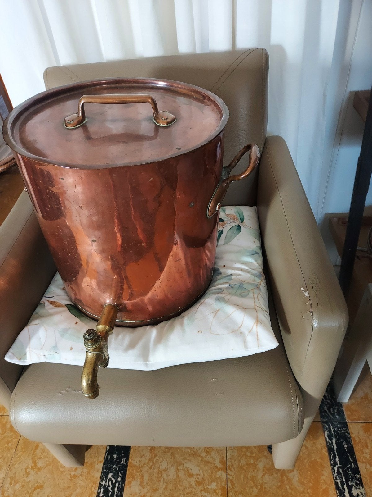 oude koperen ketel/kookpan/pot met koperen kraan, Ophalen of Verzenden