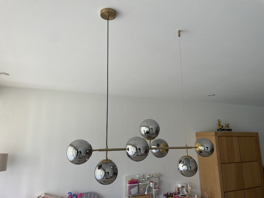 Design hanglamp 7-lichts smoke glas, Ophalen, Zo goed als nieuw, Glas
