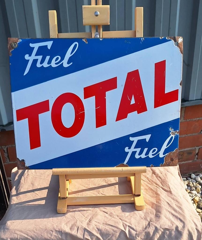 Origineel vintage emaille reclamebord van Total Fuel️️⛽️, Verzamelen, Ophalen of Verzenden, Gebruikt, Reclamebord