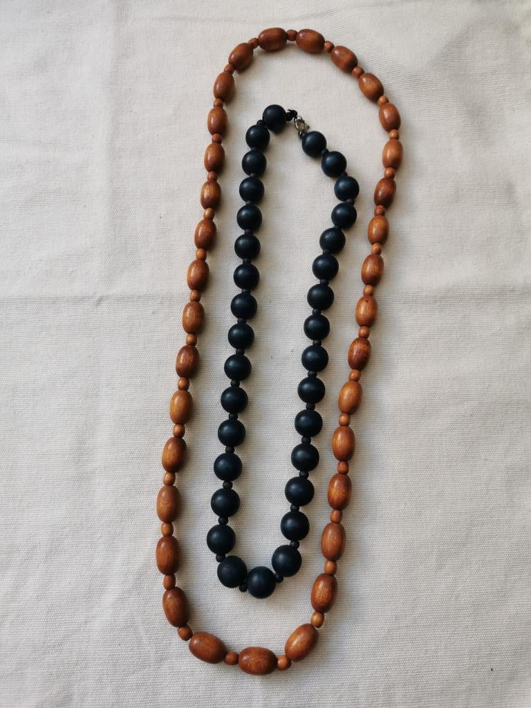 Vintage kralenketting in hout. Prijs/stuk., Handtassen en Accessoires, Kettingen, Ophalen of Verzenden, Bruin