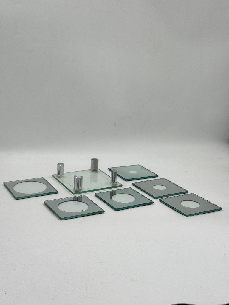 6 sous-verres vintage en verre miroir avec support, Enlèvement ou Envoi
