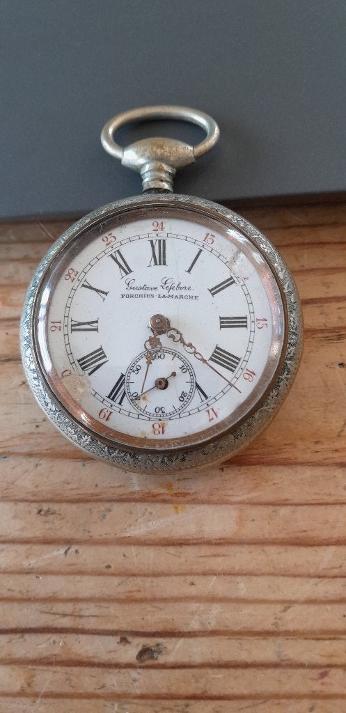 Mooie oude bewerkte zakhorloge werkend forchies la marche, Ophalen of Verzenden