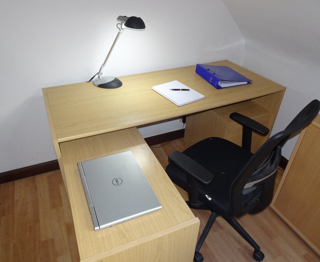 Volledig L-vormig bureau, met dactylotafel en ladenblok, Maison & Meubles, Autres marques, 155 cm, 110 cm, Bois