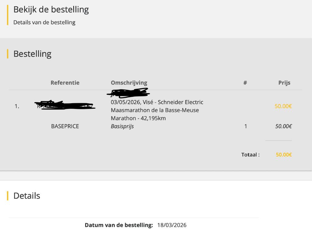 Schneider Electric Maas Marathon Ticket / Startbewijs, Tickets & Billets, Sport | Autre, Une personne, Mai