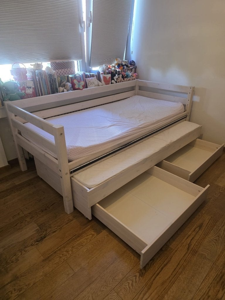 FLEXA Single Bed with Pull-out Bed and Storage,  White, Ophalen, 85 tot 100 cm, Hoogslaper of Stapelbed, Zo goed als nieuw