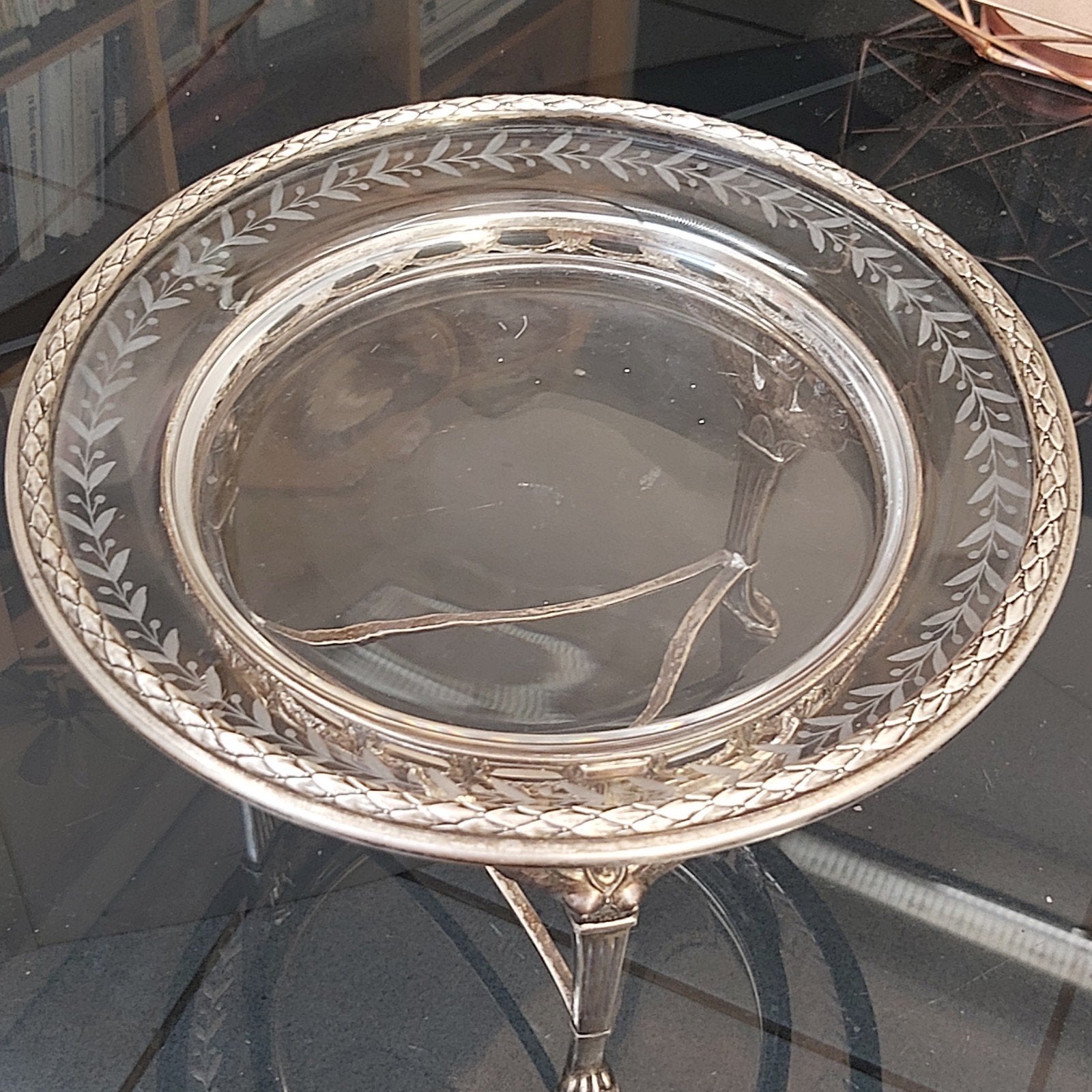 Coupe Centre de Table Tripode Argent Massif 800 et Cristal, Enlèvement, Argent