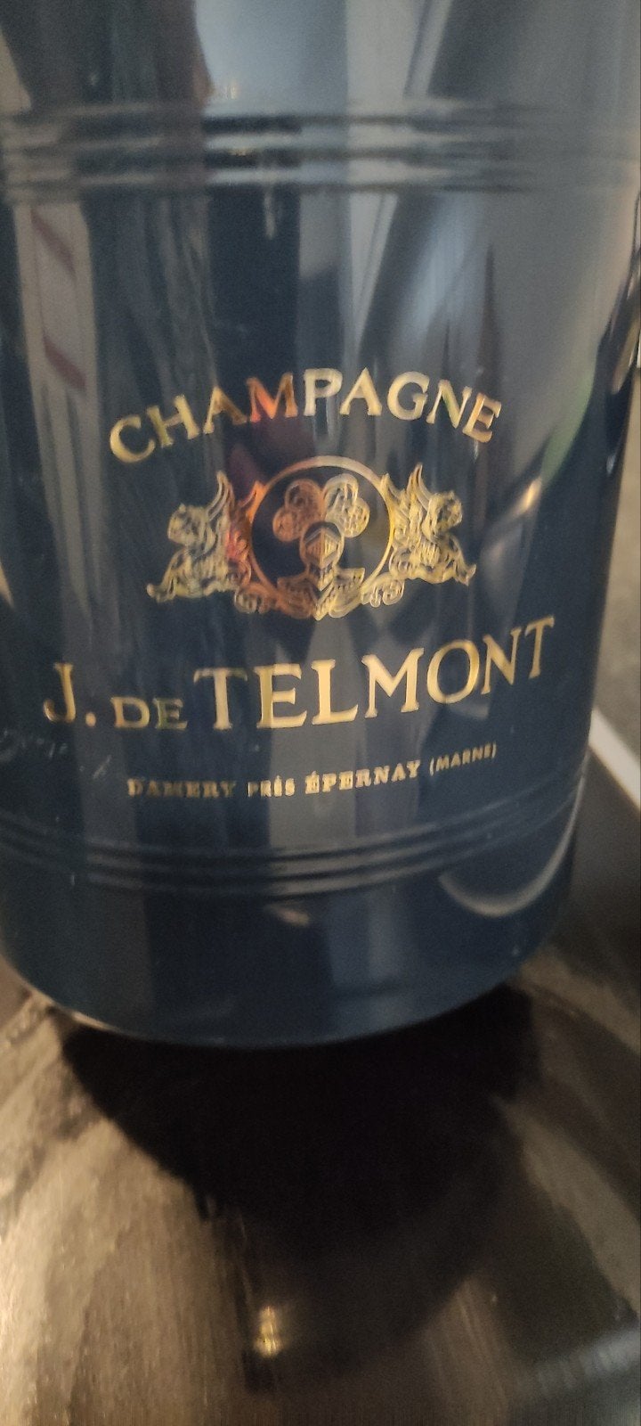 Champagne emmer J. de Telmont donker blauw, Ophalen, Champagne
