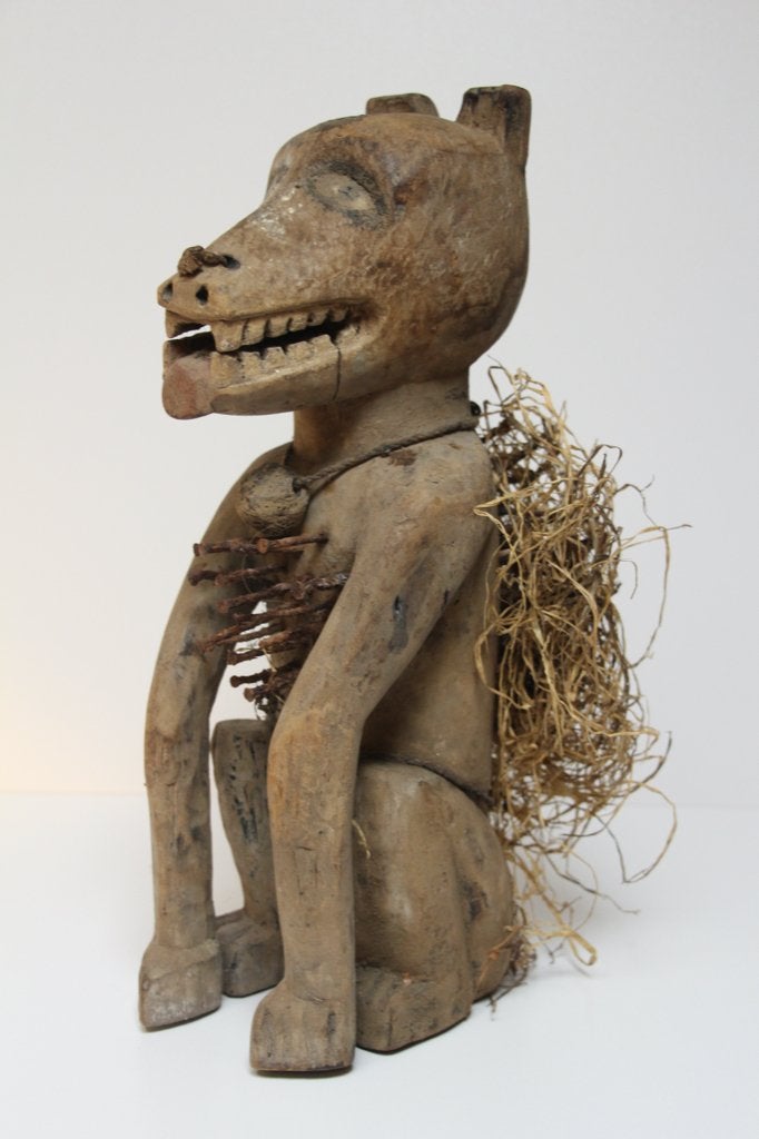 Sculpture sur bois antique Niki Sinkondi Fetishdog Congo, Afrique, Brun, Bois, Sculpté