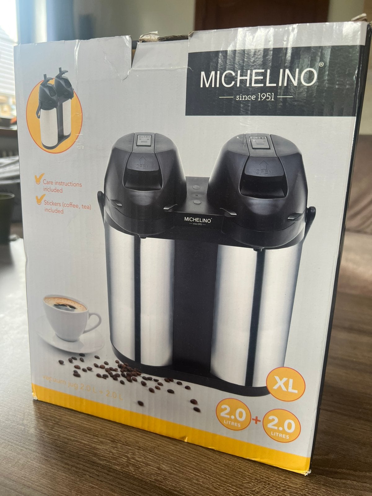 Dubbele RVS thermoskan 2 x 2 liter voor koffie en/of thee, Enlèvement ou Envoi, Autres marques, Autres types, Utilisé