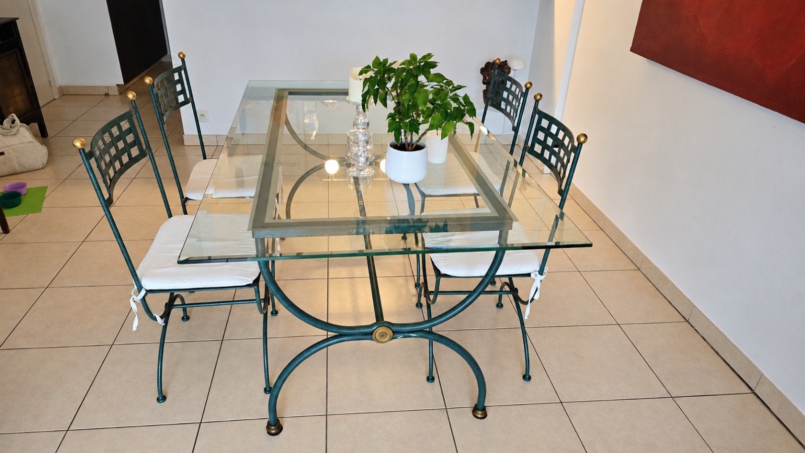 Glazen eettafel met stoelen – prachtige set, Huis en Inrichting, Ophalen, Gebruikt, Glas