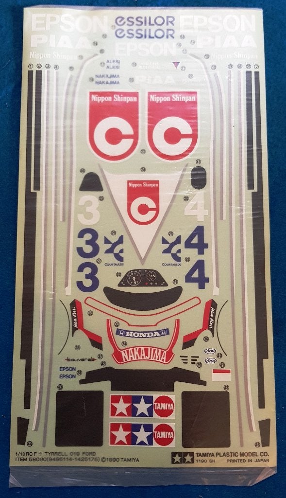 Vintage origineel Tamiya Decal Tyrrell 019 Ford 1990 (NIP), Elektro, Verzenden, Nieuw, Schaal 1:10