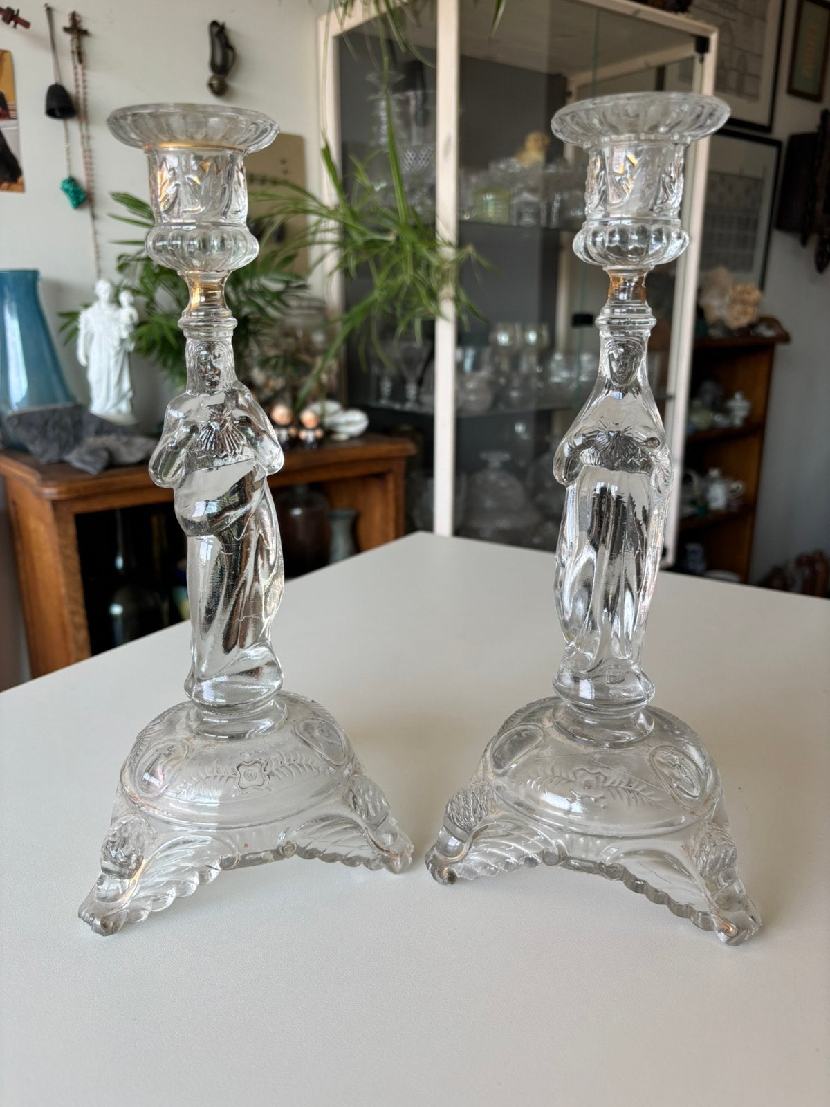 2 Gesigneerde antieke Val Saint Lambert kandelaars., Ophalen, Glas
